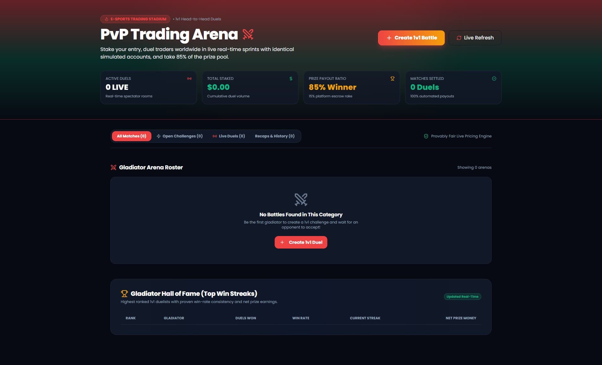 Public Tournament Arena Lobby and Leaderboard