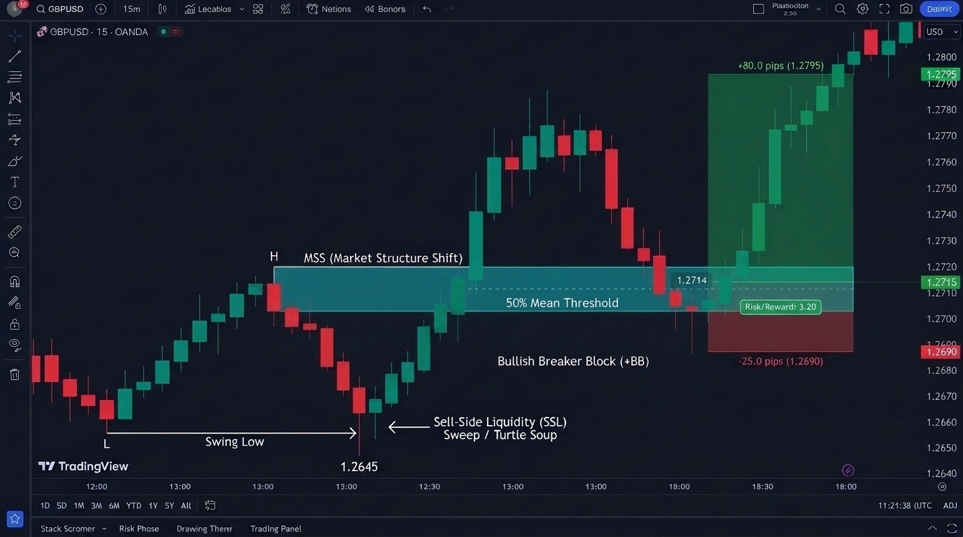Breaker Block Trading Strategy: Bullish Breaker Liquidity Sweep on GBPUSD 15m Chart