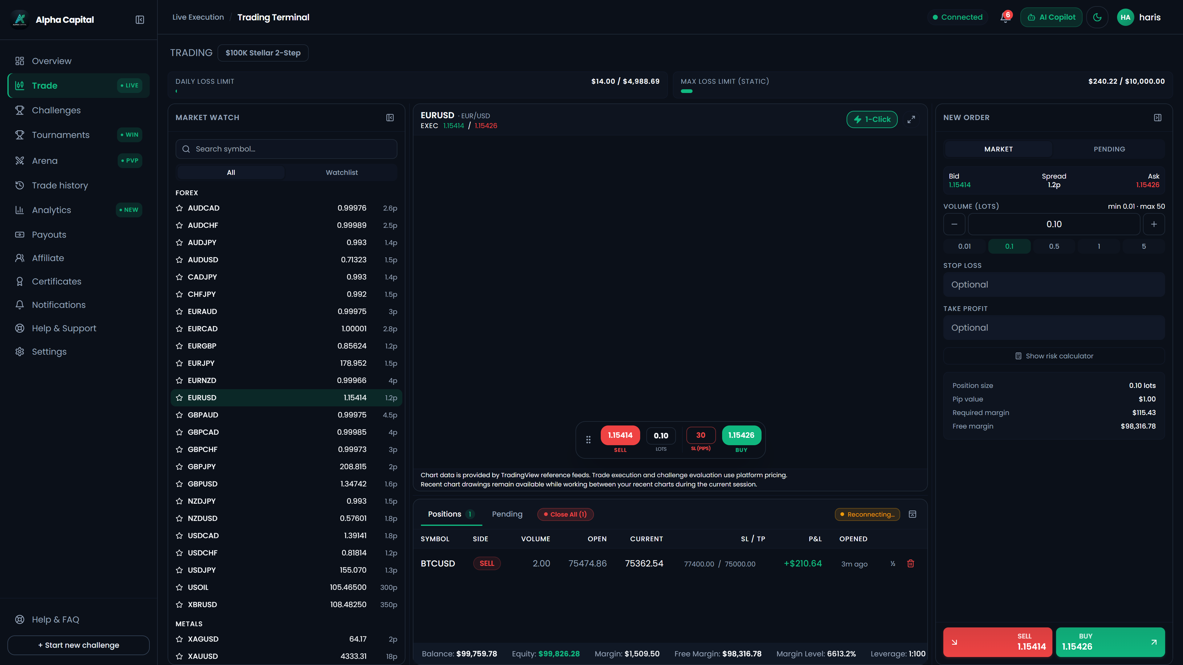 Modern zero-install web trading terminal powered by TradingView with sub-second order execution