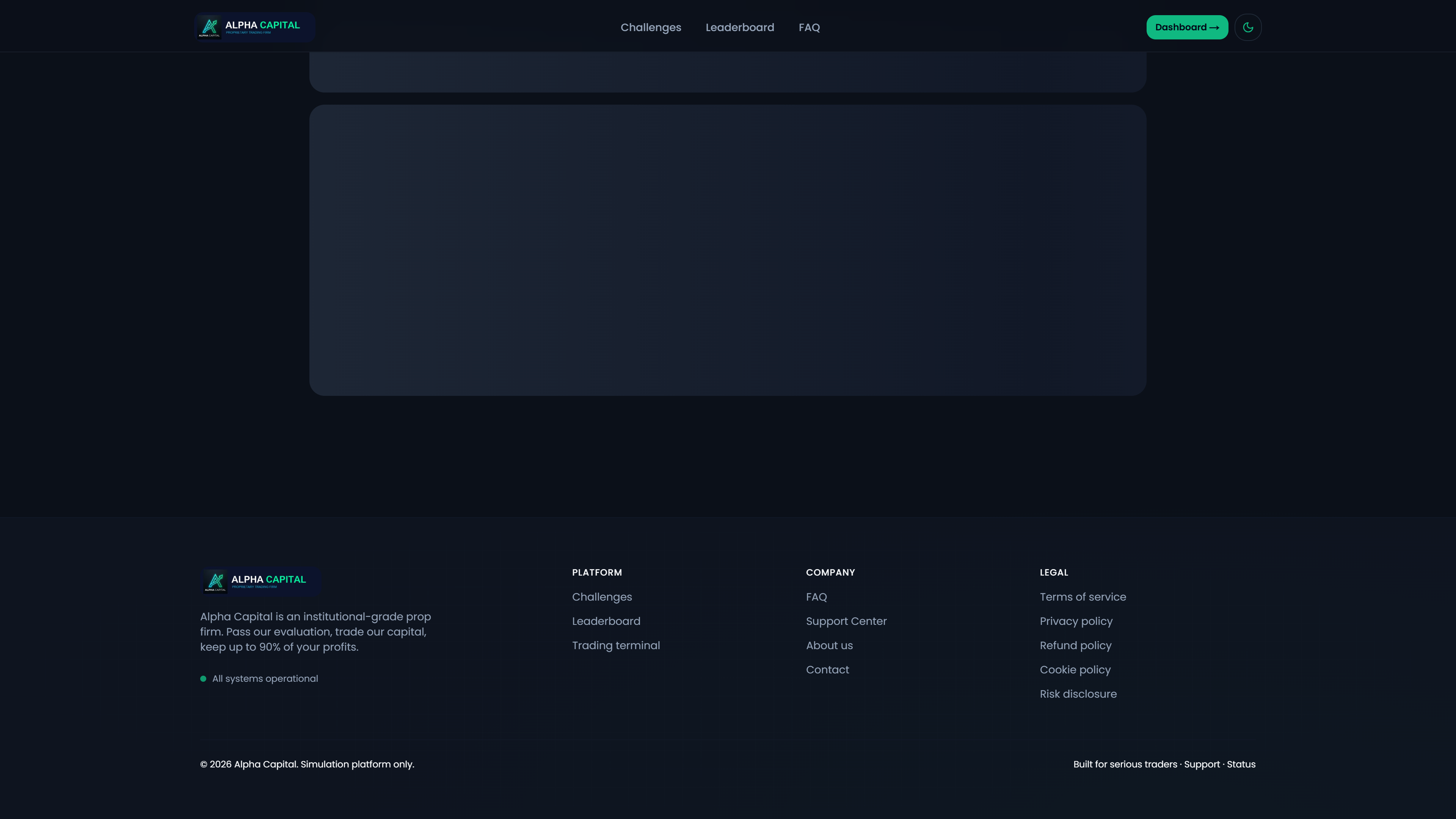 Trader challenge selection drawer providing transparent checkout for budget evaluation accounts
